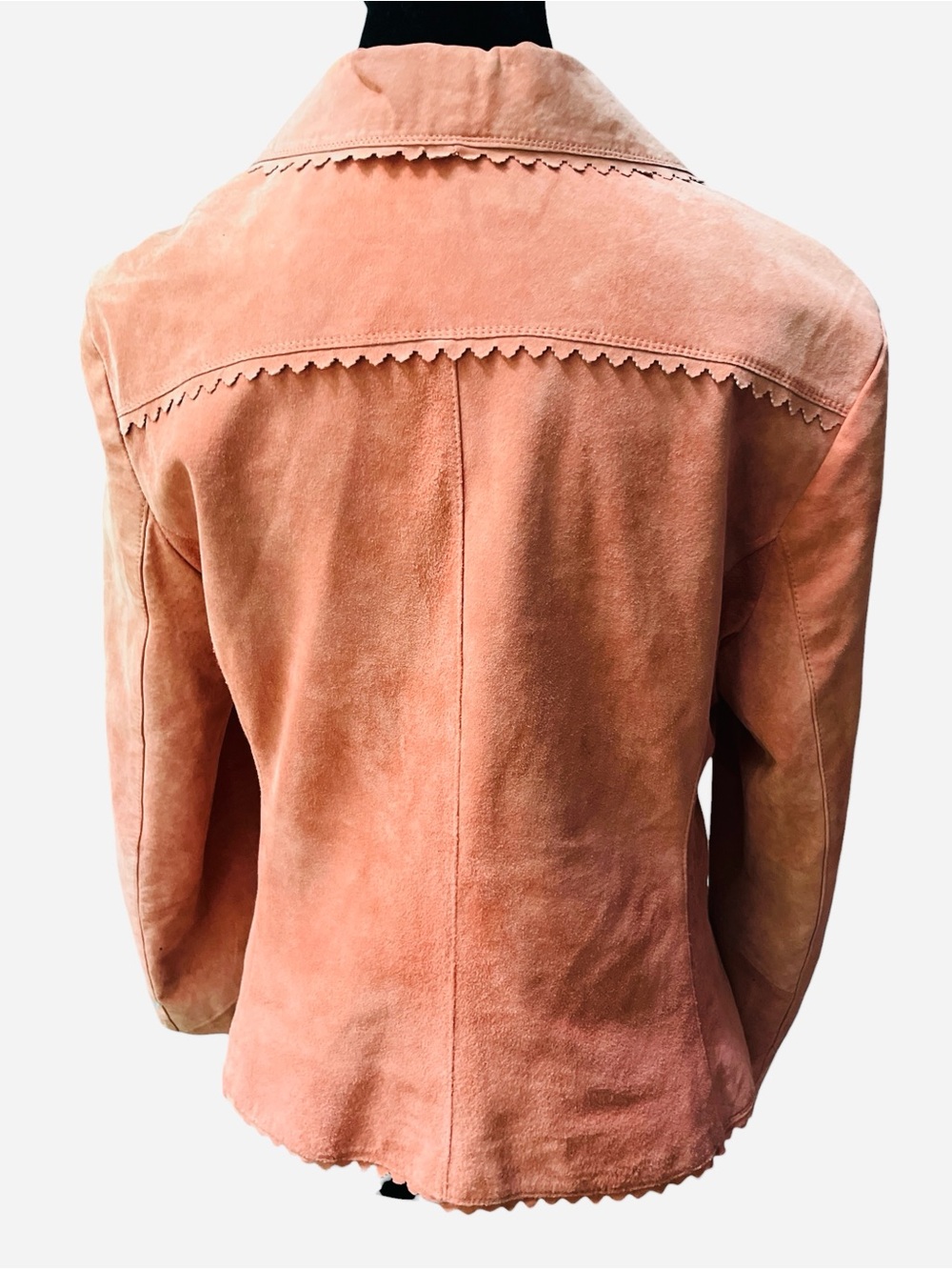 Karen Kane Vintage Pink Leather Jacket Scalloped Collar Satin Lined Size LP - Picture 4 of 7